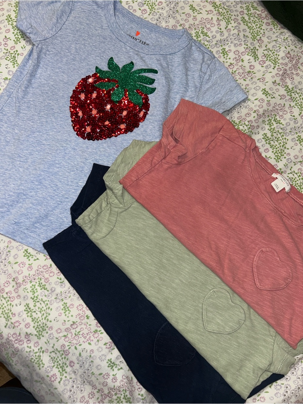 Girls' Short Sleeve Tee Set with Sequin Strawberry